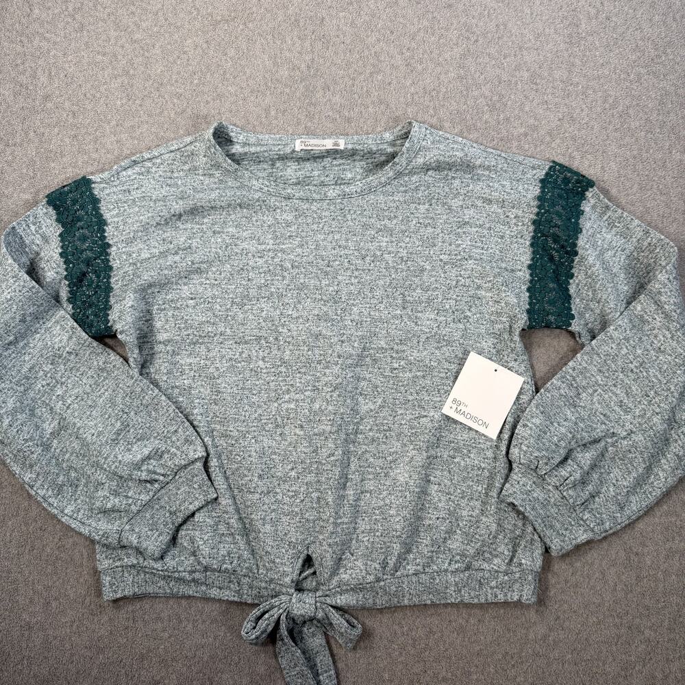 89th + Madison Women's Small Green Tie Front Lace Shoulder Knit Top New